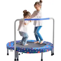 OEM 36" barnetrampolin, 3 fot innendørs utendørs trampolin, sammenleggbar minitrampolin med håndtak, reboundertrampolin for småbarn, bursdagsgave til barn fra 3 år, gutter og jenter for moro, Bule