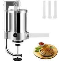 Vevor Pølsefyller, 2,5 lbs/1,5 l kapasitet, vertikal pølsefyller i 304 rustfritt stål, pølsefyllemaskin med 3 fyllerør, sugebase og manuell sveiv for husholdnings- eller kommersiell bruk