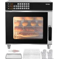 Vevor kommersiell varmluftsovn, 58 l konvensjonell benkeplate, 2800 W brødrister med 4 nivåer og herdet glassdør, rist med klipsbrett, elektrisk bakeovn i rustfritt stål for restaurant
