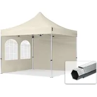 TOOLPORT 3x3 m aluminium, pop up partytelt, 2 sidepaneler, creme
