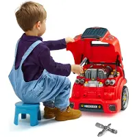 Vevor Motorleke, 60 deler, Barnemekanikerbilreparasjonssett med avtakbare deler, lys og lyder, ratt og horn, Barnemekanikerverkstedsett for småbarn fra 3 år, rød