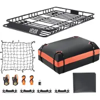 Vevor takstativkurv, 64 x 39 x 4,1 tommer, universal taklaststativ med 44,1 x 34,3 x 10,2 tommer lasteveske, nett, sperrestropper, maks. lastekapasitet 250 lbs takbagasjeholder, for SUV lastebil bil