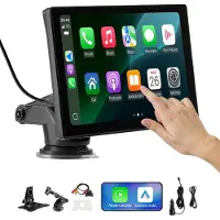 Vevor trådløs bilstereo, 228,6 mm HD bærbar radio med berøringsskjerm, kompatibel med Apple CarPlay og Android Auto, CarPlay-skjerm med ryggekamera, stemmestyring, speilkobling, Bluetooth, GPS-navigas