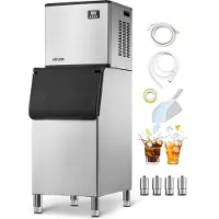 Vevor kommersiell ismaskin, 181,4 kg/24 timer ismaskin med 136 kg stor oppbevaringsbeholder, automatisk selvrensende ismaskin med berøringsskjerm for bar, kafé, restaurant, bedrift, kommersiell
