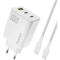 Dudao 65 W GaN vegglader med USB-C-, USB-A- og USB-C-kabel - Hvit