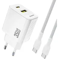 Dudao K13Pro 20000mAh Powerbank med innebygd USB-C + Lightning-kabel - Hvit