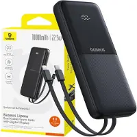Baseus Lipow 10000mAh 22.5W Powerbank with Dual Built-in Cable with Display (with additional black Simple USB-A - USB-C 3A 0.2m cable) - Black - 10000 mAh