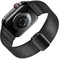 INF Vintage lærreim til Apple Watch Black S