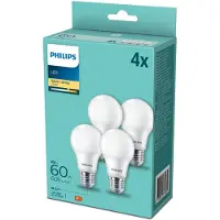 Philips LED standardpære E27 8W/827 4-pakning
