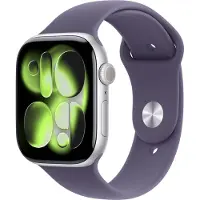 Apple Watch Series 11 GPS + Cellular 46mm Silver Aluminium Case with Purple Fog Sport Band - S/M