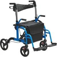 Vevor 2-i-1 rullator og transportstol for eldre, sammenleggbar rullestol med fotstøtter, lett aluminiums mobilitetsrullator med justerbart håndtak, terrenghjul, 136 kg