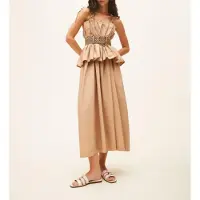 Twinset for woman. 261TF2030 Poplin dress with beige frill (42), Casual, Party, Cotton, Sleeveless / Straps