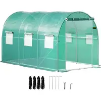 Vevor Drivhus i tunnel med walk-in-funksjon, 3,6 x 2 x 2 m / 12 x 7 x 7 fot, bærbart plantedrivhus med galvaniserte stålbøyler, 1 toppbjelke, 2 diagonale stenger, 2 glidelåsdører og 6 rullevinduer, gr