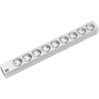 Bachmann 19" stikkontaktlist ALU 1U, 9-veis 35, grå, 2,0 m, uten bryter