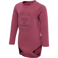 Hummel Body L/s - hmlHelga - Jordrød m. Logo - - 1 år (80) - Langermet Body