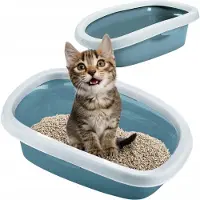 Stefanplast Cat litter tray, with rim, 31 × 14 × 43 cm, blue/white