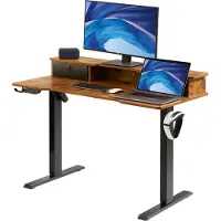 Vevor høydejusterbart skrivebord, 47,2" x 23,6" elektrisk arbeidsstasjon med dobbel skjermheis, hel skrivebordsplate fra sitte til stå, 3-tastemoduser, solid dobbel metallramme, 180 kg kapasitet for d
