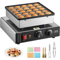 Vevor Mini pannekakemaskin, 25 stk. 43 mm diameter nederlandsk muffinsvaffelbaker, non-stick poffertjesgrill i rustfritt stål, kommersiell elektrisk dorayakimaskin, temperatur- og tidskontroll, hjemme