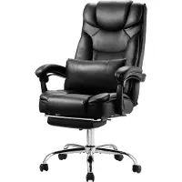 Vevor Executive-stol, kontorstol med høy rygg, fotstøtte og korsryggpute, ergonomisk kontorstol 135° tilbakelent og justerbar høyde, svingbar rullestol i PU-skinn for arbeid, studier, spill, svart