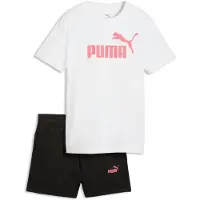 Puma Essentials No. 1 Logo Tee and Shorts Set Youth, Clothing, White/Wild Pink, 7-8Y