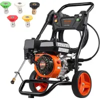 Vevor Gassdrevet høytrykksspyler, 3400 PSI 2.6 GPM, bensindrevet høytrykksspyler 10L/min med aluminiumspumpe, sprøytepistol og forlengelsesstav, sett med 5 dyser, for biler, gjerder, hjem, innkjørsler