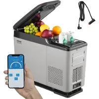 Vevor bilkjøleskap, 12 volt bilkjøleskap med armlener, 15 l bærbar fryser med én sone, justerbart temperaturområde -4℉-68℉, 12/24V DC og 100–240V AC kompressorkjøler for utendørs bruk, camping