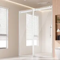 Vevor Rammeløs dusjdør, 146-148 cm B x 183 cm H, Skyvedør i glass med 8 mm klart SGCC herdet glass, Vanntett, uknuselig NANO-flekkbestandig med rustfritt stålbeslag, Krom