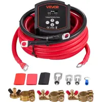 Vevor dobbelt batteriisolatorsett, 12V 300 Amp 33,6 mm² (2 AWG), manuelt og automatisk VSR spenningsfølsomt relé med voltmeter, LCD-skjerm, smart batteriisolator, kompatibel med litiumbatterier, for U