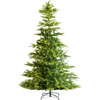 Vevor juletre, 7,5 fot forhåndsbelyst kunstig juletre, komplett juledekorasjonstre med 700 varmhvite LED-lys, 1319 grentupper, metallbase for hjemmefest og kontordekorasjon