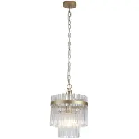Searchlight Hengelampe Lara, Ø 26 cm, gullfarget/klar, glass/metall