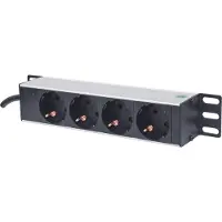 Intellinet 10 1U Rackmount 4-Way Power Strip - German Type, With Power Indicator, No Surge Protection, 1.8m Power Cord - Flerkoplingslist (kan monteres i rack) - 125 V - inngang: CEE 7/4 - utgangskon
