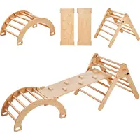 Vevor Pikler trekantsett, 5-i-1 klatreleker for småbarn innendørs lekeplass, Montessori klatresett med trekant, rampe og bue, stor klatregym i tre for småbarn 1-3 år, trefarge