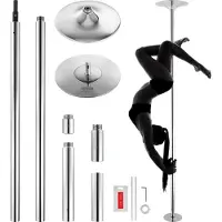 Vevor Profesjonell Dansestang, Bærbare Dansestenger, 225-280 cm, Sølv, Avtakbare Treningsstenger for Fitness, Justerbar Høyde, 45 mm Kraftig Stål, Spinning og Statisk, 180 kg Kapasitet