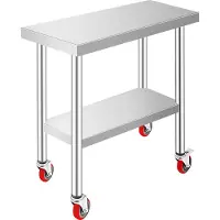 Vevor arbeidsbord i rustfritt stål 30 x 12 x 34 tommer, 700 lbs lastekapasitet med 4 hjul, 3 justerbare høydenivåer, kraftig arbeidsbord for matlaging for storkjøkkenrestaurant, sølvfarget