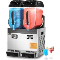 Vevor Kommersiell Slush-maskin, 12Lx2 Dobbeltank Frossen Drikkemaskin, 96 Kopper Rustfritt Stål Margarita Smoothie Frossen Drikkemaskin, Slush-maskin for Hjemmefester Restauranter Kaféer Barer