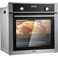 Vevor Enkelveggsovn, 24" elektrisk innebygd veggovn med 9 kokefunksjoner, 2,68 cu.ft elektrisk veggovn, rask oppvarming til 200 °C på 5 min, 3550 W elektrisk ovn med stekerist og brett, kjøkken