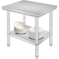 Vevor forberedelsesbord i rustfritt stål, 24 x 30 x 31 tommer, 340 kg lastekapasitet, kraftig metallarbeidsbord med 3 justerbare høydenivåer, kommersiell arbeidsstasjon for kjøkken, garasje, restauran