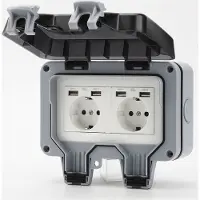 INF Vanntett stikkontakt med strømbryter, flipbeskyttelse og 4 USB-porter Gray