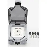 INF Vanntett vegguttak med deksel, med 2 USB-porter Grey