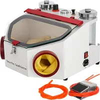 Vevor Dental Sandblaster 2 Penner + 2 Tanker Tannlaboratorium Sandblaster med LED-lys og stort vindu Sandblastermaskin med fotpedalkontroll