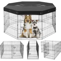 Vevor Hundegrind, 8 stk. 30" H x 24" B paneler sammenleggbar metalltrimgrind for kjæledyr, hundegjerde innendørs og utendørs grind med dør, 600D Oxford-stoff topptrekk, lekegrind for hunder, katter, a
