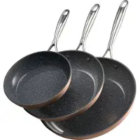 Vevor Stekepanne, Eggpanner i Aluminium, 3 deler (200, 270, 300 mm), Kraftige Stekepanner i Keramikk med Varmebestandig Håndtak, Kokkeutstyr, For Stekeovn, Gass, Elektrisk, Induksjon, Grå