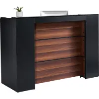 Vevor resepsjonsdisk, 62,99 x 23,62 x 43,70 tommer rektangulært frontdiskbord, kontorresepsjonsdisk frontdisk med LED-lys, for kasse, lobby, skjønnhetssalong og kontor, svart og brun