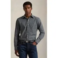 Ralph Lauren for man. 710P07185002 Custom Fit technical twill shirt grey (L), Casual, Cotton, Long sleeve