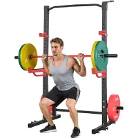 Vevor Power Cage Squat Rack, multifunksjonelt Power Rack hjemmegym, styrketreningsutstyr med 4 båndpinner, justerbare J-kroker og sikkerhetsstenger for vektstangknebøy benkpress pull-up