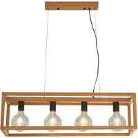 Searchlight Firkantet hengelampe, 4 lyskilder, 90 cm lang, bambus, E27
