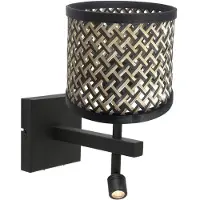 Steinhauer Stang vegglampe, LED-leselampe, svart/naturlig flettverk