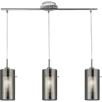 Searchlight Hengelampe Duo 2 røykglass/krom lang 3 lyskilder