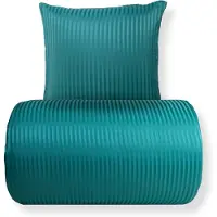 In Style Sengetøy 150x210 cm - mikrofiber - Ensfarget med petrolfargede striper