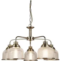 Searchlight Pendellampe Bistro II 5 lk messing / bølget glass